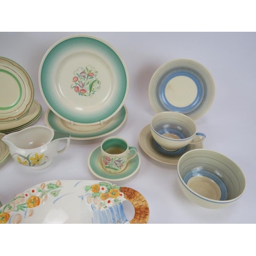 76 - A quantity of Susie Cooper and Clarice Cliff ceramics including a relief moulded dish, cups, saucers... 