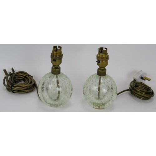 89 - A pair of mid-century controlled bubble glass lamps, probably Whitefriars. Height 18cm. Diameter 10c... 