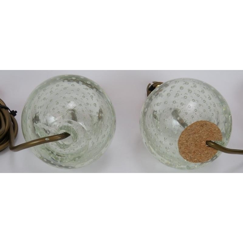 89 - A pair of mid-century controlled bubble glass lamps, probably Whitefriars. Height 18cm. Diameter 10c... 