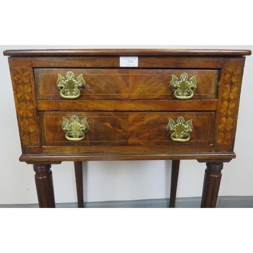 739 - A 19th century and later walnut side table housing two long drawers with brass swan neck handles, fl... 