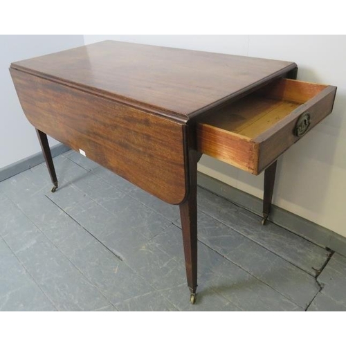 756 - A Georgian mahogany Pembroke table with single drawer to one side and dummy drawer to the other, bot... 