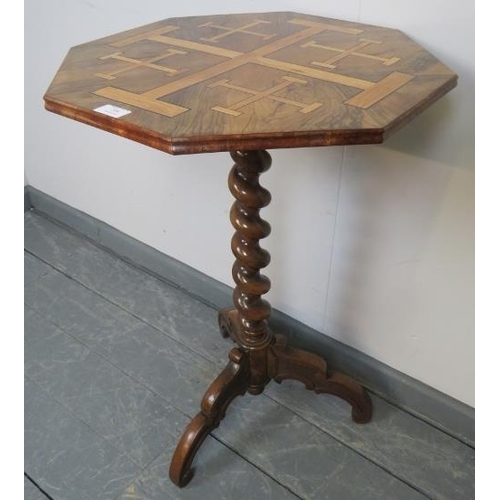 798 - A 19th century olivewood octagonal ‘Jerusalem’ table, the parquetry top inlaid with Jerusalem cross ... 