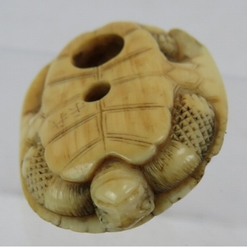 19 - A Japanese carved ivory Netsuke, late 19th century of a turtle. Length: 4.5cm. signed to base.
Condi... 