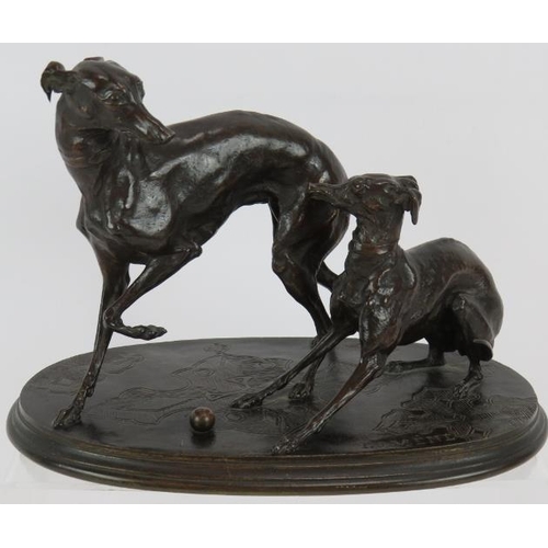 1 - 19th Century bronze Animalier sculpture 'Whippets at play' Gigi & Giselle by Pierre-Jules Mene (Fren... 