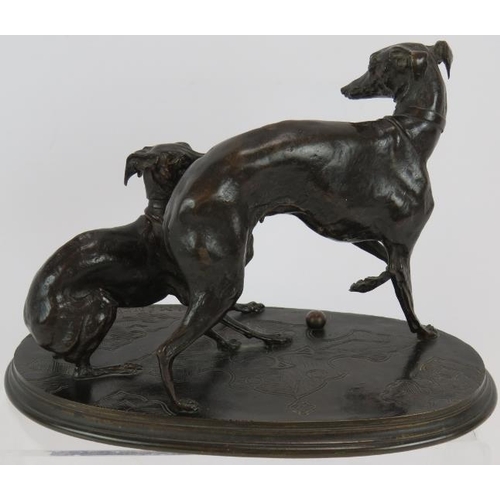 1 - 19th Century bronze Animalier sculpture 'Whippets at play' Gigi & Giselle by Pierre-Jules Mene (Fren... 