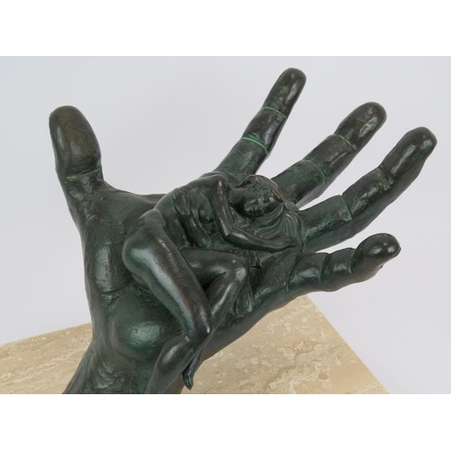 10 - A contemporary bronze resin sculpture 'Trust' by :Lorenzo Quinn (B 1966, Rome) in the form of an out... 