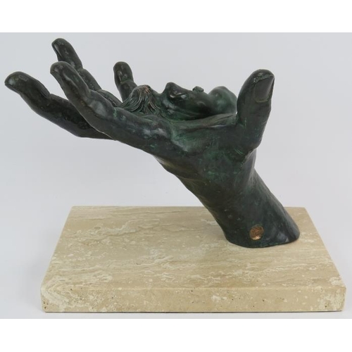 10 - A contemporary bronze resin sculpture 'Trust' by :Lorenzo Quinn (B 1966, Rome) in the form of an out... 