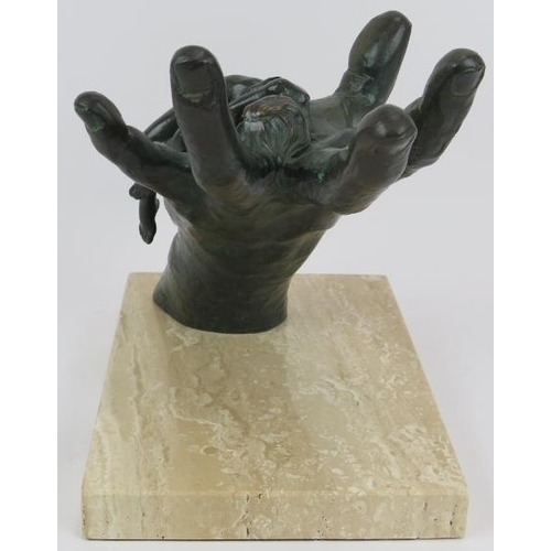 10 - A contemporary bronze resin sculpture 'Trust' by :Lorenzo Quinn (B 1966, Rome) in the form of an out... 