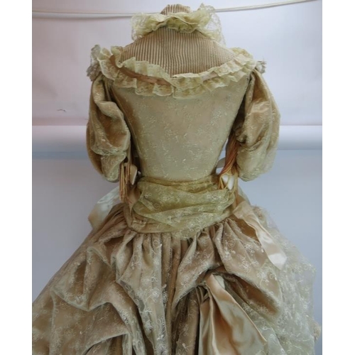 100A - A vintage 1960s Victorian style Crinoline mannequin shop display dummy with gilt metal display shelv... 