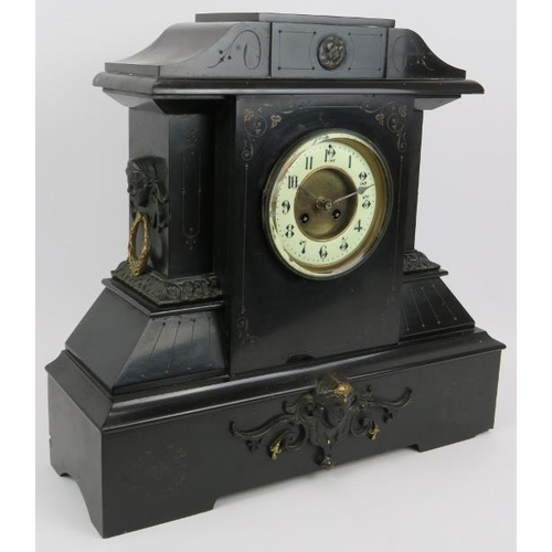 110 - A large 19th century French slate striking mantel clock with movement by Japy Freres No 6221 411. Bl... 