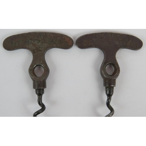 114 - A late 19th century Lund Patent Lever corkscrew with spare screw (broken). Some copper plating remai... 