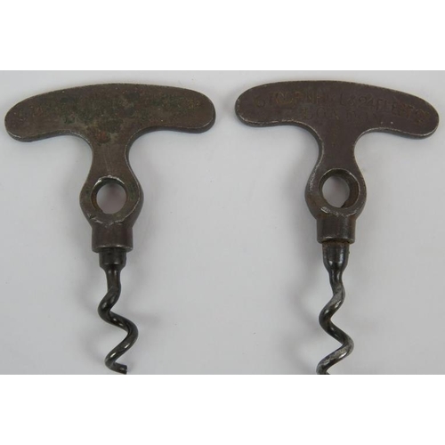 114 - A late 19th century Lund Patent Lever corkscrew with spare screw (broken). Some copper plating remai... 