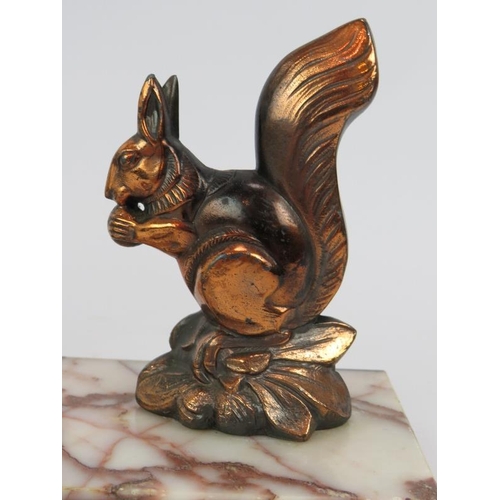 121 - A French Art Deco lamp featuring a coppered squirrel mounted on a marble base. Length 26cm. Height 1... 