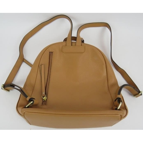 152 - A Radley tan zip top backpack handbag in grained hide. Original card and dust bag. All handbags purc... 