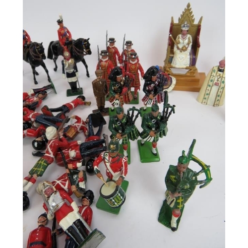 174 - A collection of mainly Britain's Die Cast model soldiers and a Blenheim Coronation set. (qty).
Condi... 