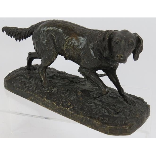 2 - 19th Century bronze Animalier sculpture of a Setter dog by Pierre-Jules Meme (French 1810-1879). Sig... 