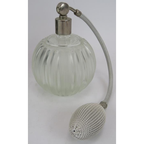 23 - An oversized Art Deco style glass scent bottle with screw stopper, height 23cm, and a smaller bulb o... 