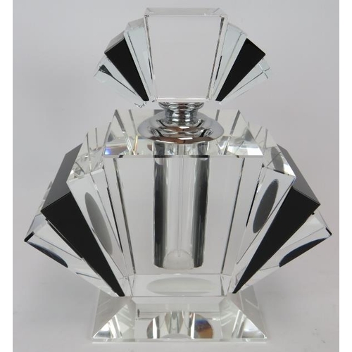 23 - An oversized Art Deco style glass scent bottle with screw stopper, height 23cm, and a smaller bulb o... 