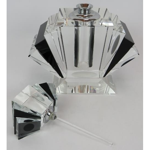 23 - An oversized Art Deco style glass scent bottle with screw stopper, height 23cm, and a smaller bulb o... 