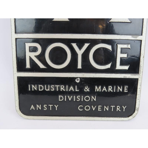 27 - A Rolls Royce Industrial and Marine Division metal and enamelled sign, removed from a London based R... 