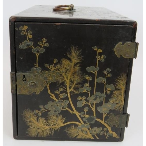 29 - A fine Japanese Meiji period lacquer calligrapher's chest of three drawers. The exterior ornately de... 