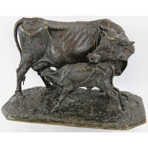 3 - 19th Century bronze Animalier sculpture of a cow and calf by Pierre-Jules Mene (French 1810-1879).  ... 