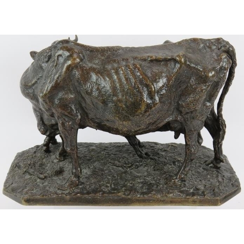 3 - 19th Century bronze Animalier sculpture of a cow and calf by Pierre-Jules Mene (French 1810-1879).  ... 