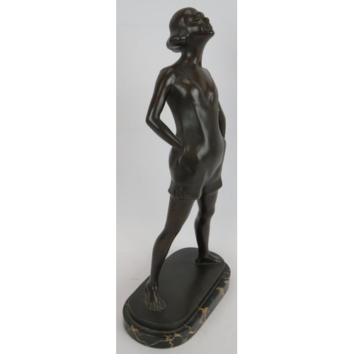 45 - An Art Deco style bronze figure of a young girl after Erich Van Den Driesch (1878-1915) mounted on a... 