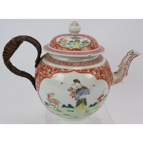 48 - An 18th century Chinese porcelain teapot decorated with gilt and iron red surrounding traditional sc... 