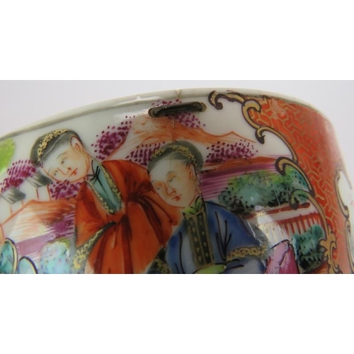 50 - A large 18th century Chinese porcelain bowl decorated in coloured enamels depicting Chinese figures ... 