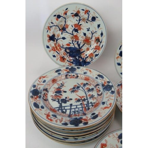 52 - 19 various 18th century Chinese porcelain plates decorated in blue & white or Imari colours, plus th... 