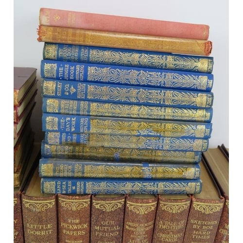 56 - A set of cloth bound Charles Dickens novels, eleven volumes of Rudyard Kipling novels c1930's and fo... 