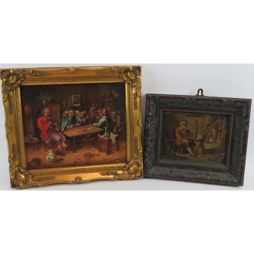 572 - Continental School (19th century) - 'Tavern Scene', oil on metal panel, 15cm x 19cm, framed.
Conditi... 