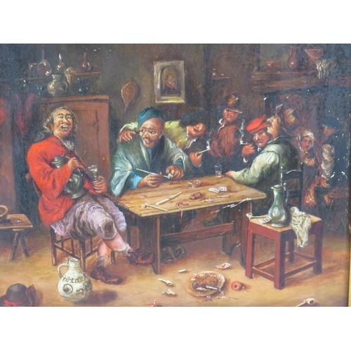 572 - Continental School (19th century) - 'Tavern Scene', oil on metal panel, 15cm x 19cm, framed.
Conditi... 