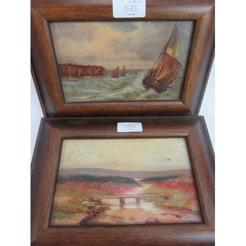 573 - West Country School (late 19th/early 20th century) - 'Moors and Seascapes', five small oils on panel... 