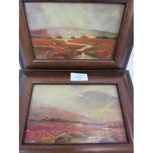 573 - West Country School (late 19th/early 20th century) - 'Moors and Seascapes', five small oils on panel... 