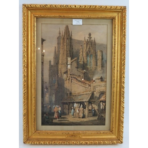 576 - Samuel Prout, OWS (British 1783-1852) - 'Rouen' (France), 
watercolour, signed, plaque applied to fr... 