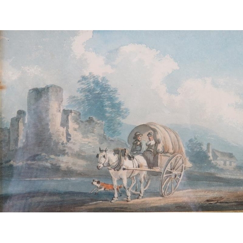 577 - Peter La Cave (fl. 1769-1810) - 'Male and female figures in a horse drawn cart, with a dog running b... 