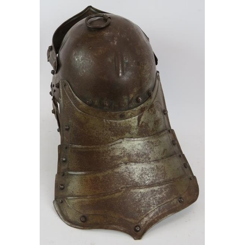 58 - A well patinated full size English Civil War Cromwellian Lobster Pot helmet, 20th Century copy, very... 