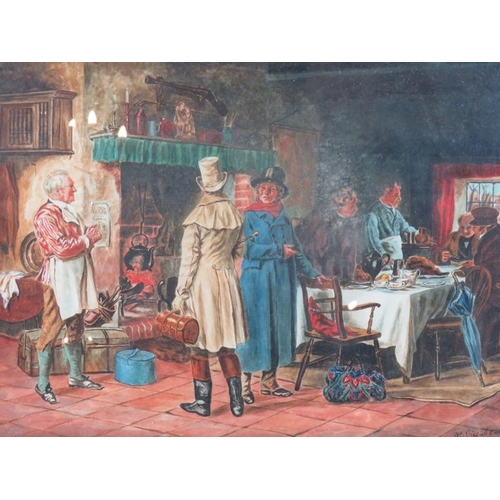 585 - A.S. Bienvenu (19th Century) - 'Tavern Interior Scene', watercolour, signed, 42cm x 57cm, framed.
Co... 