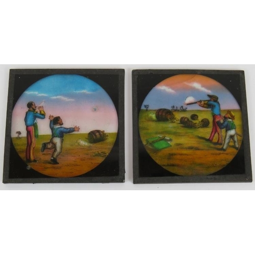 59 - A set of five 19th Century magic lantern slides depicting the story 'The tiger and the tub'. Each sl... 