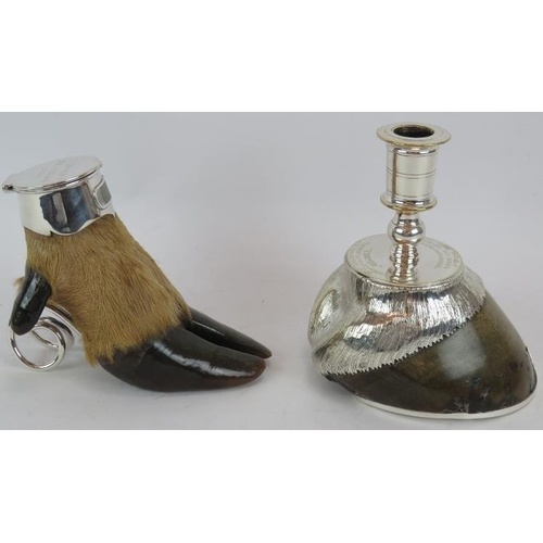 6 - A Victorian silver plated mounted horse's hoof by Rowland Ward Limited, fashioned as a candlestick a... 