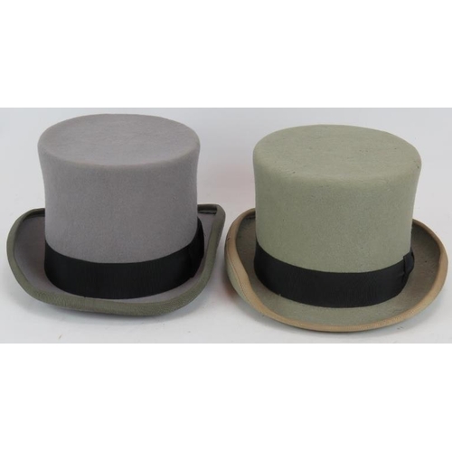 60 - Two vintage grey felt top hats, each with black bands and piped brims.  One by Wilson & Stafford (2)... 