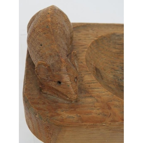 7 - An early Robert 'Mouse Man' Thompson carved oak ashtray with long tailed mouse and ink signature to ... 