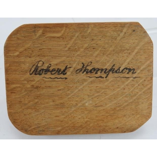 7 - An early Robert 'Mouse Man' Thompson carved oak ashtray with long tailed mouse and ink signature to ... 