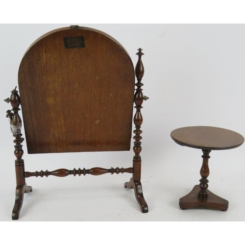 85 - A miniature apprentice made mahogany pedestal table on a tripod support and a 19th Century dressing ... 