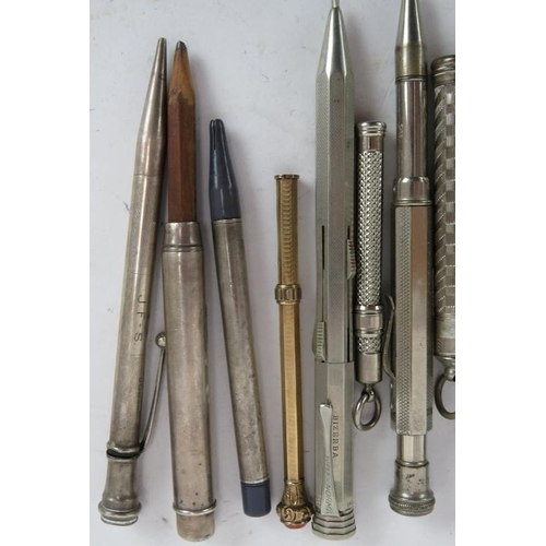 86 - A collection of mainly vintage and antique pencils, including four silver examples and two pen cigar... 