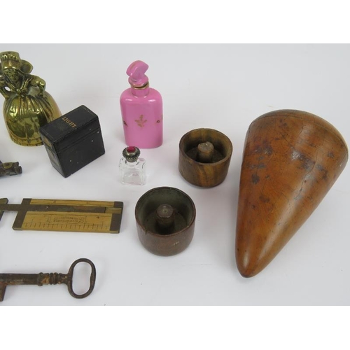 95 - Mixed collectables including two fleams, a Berry's Patent Vesta, two treen Codd bottle openers, a tr... 