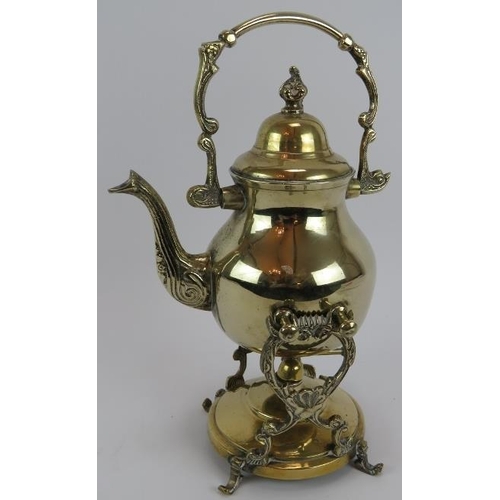 96 - A brass and copper Arts & Crafts spirit kettle on stand, height 98cm, and a small brass spirit kettl... 