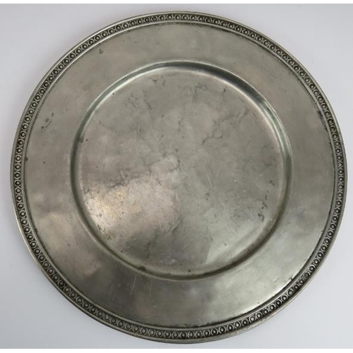 97 - A set of eight large French pewter platters in traditional style, each marked GT Etain. Diameter 33c... 